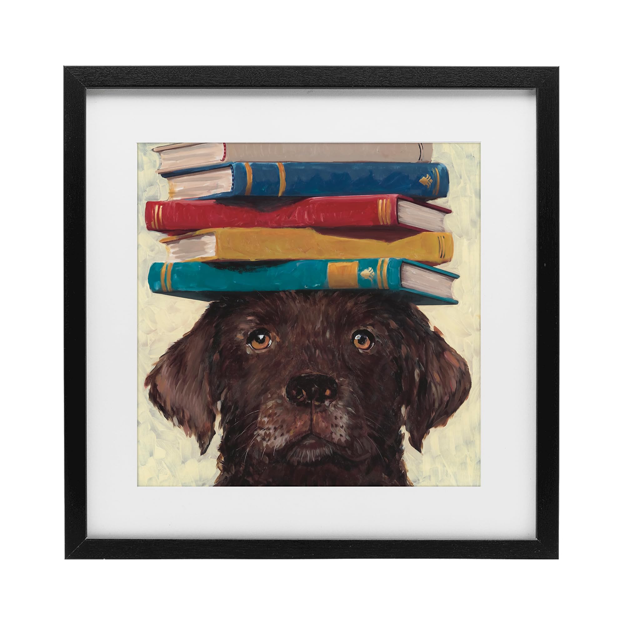 Stupell Industries 'Studious Abby Dog', Framed Print Under Glass, Black, 16 x 16 Inches, Easy to Hang and Sturdy, Made in USA, by Studio Bautista