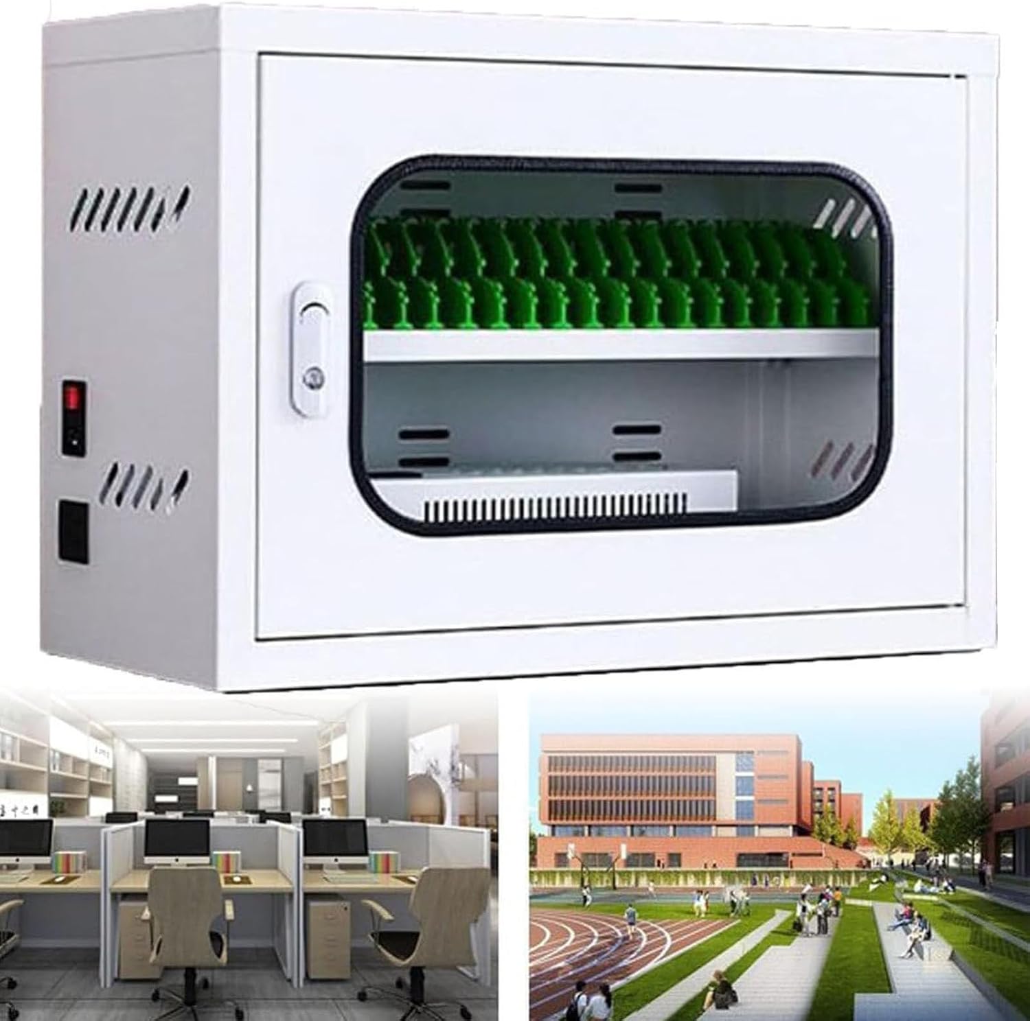 USB Charging Station with Wheeled Locker, Combination Lock for School, Church, Airport, Rechargeable Phone Storage（White,20bit）
