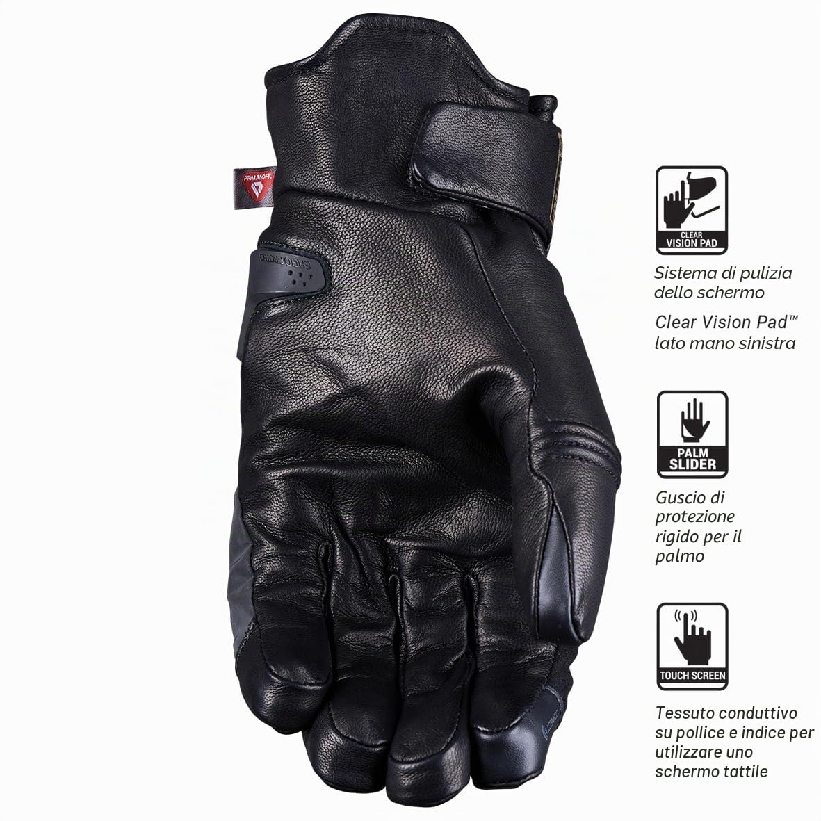 Five Guanti da Moto Inverno in Pelle WFX Metro WP Impermeabile Isolamento Termico Completo Primaloft® e Thermo+™, Omologati CE 1KP, Nero