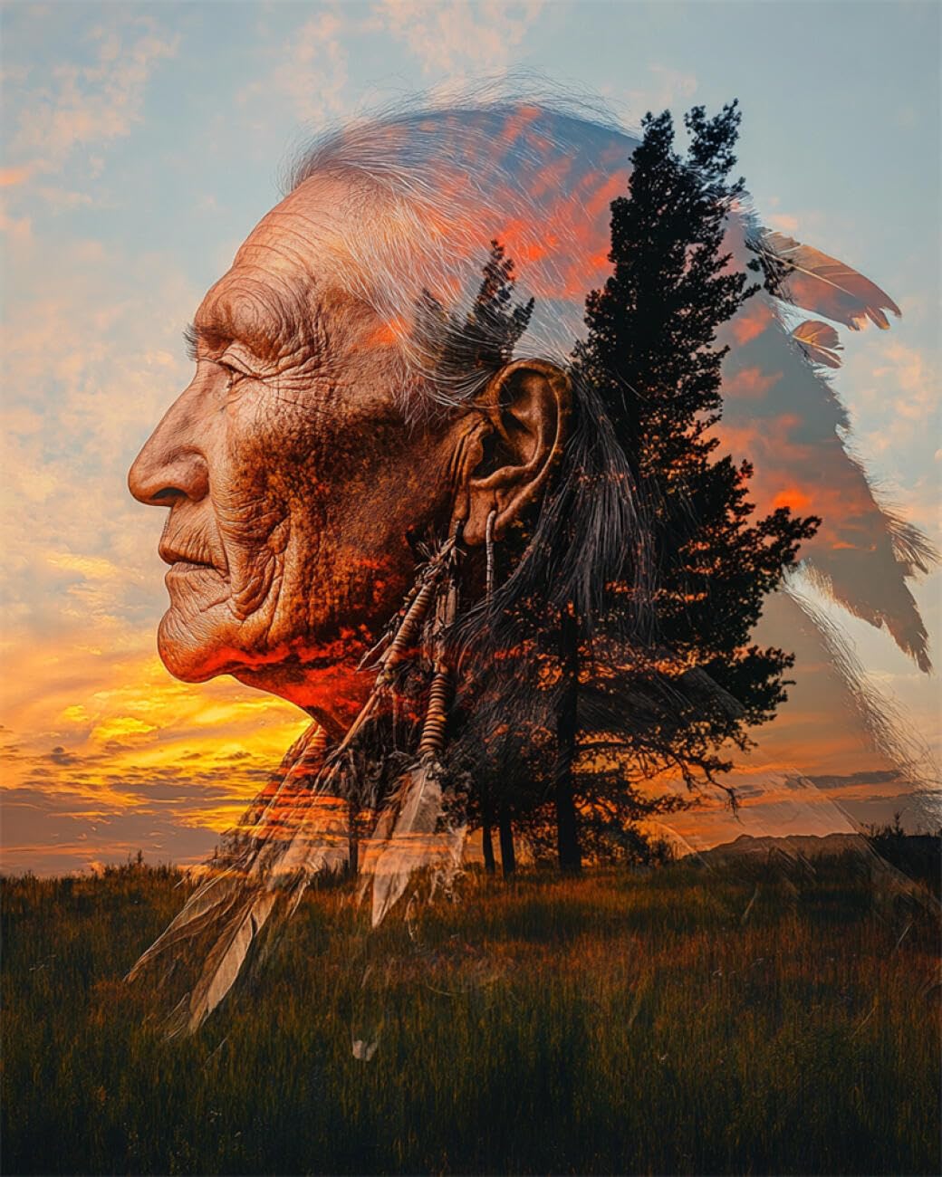 Rkflgew L 14Ct Printed Cross Stitch Kits Indian Old Man Diy Embroidery For Adults Beginner Needlework Kit With Patterns Needlepoint Art 40X50cm