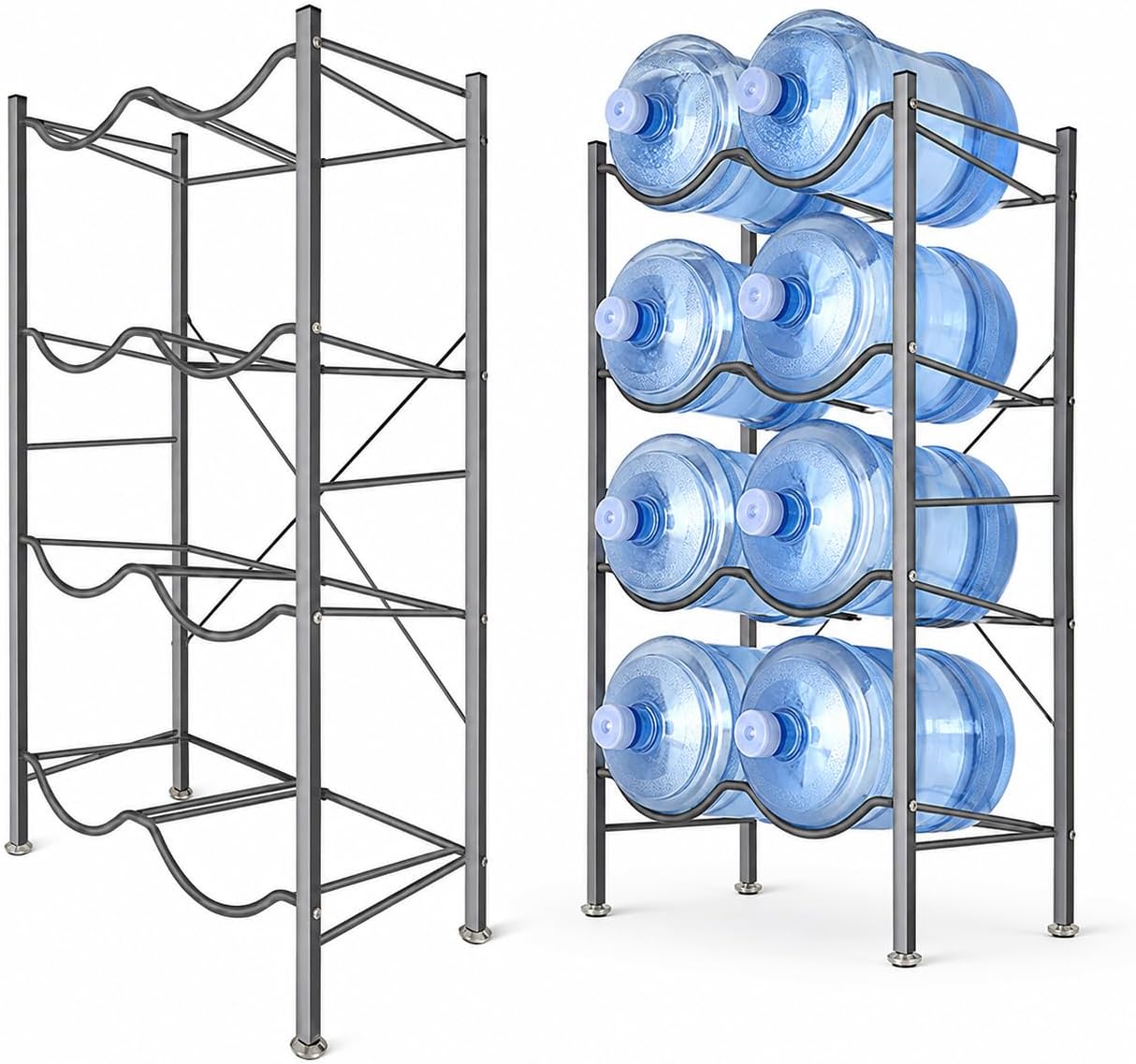 Water Bottle Storage Stand 4 Tier, Water Bottle Holder 8 Bottles of 5 Gallons Heavy Duty Water Jug Rack for Kitchen Home and Office Easy To Assemble,Black