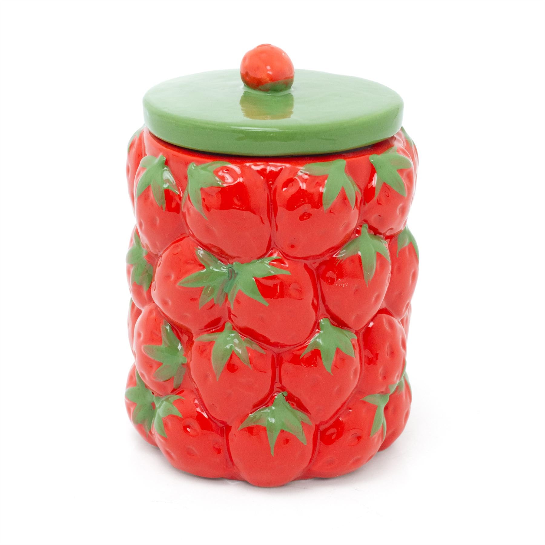 Carousel Home Strawberry Kitchen Storage Jar | Ceramic Strawberry Cookie Jar Biscuit Barrel | Strawberries Food Storage Pot Kitchen Container with Lid - 18cm