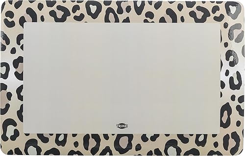 Trixie Tapis de gamelle Aspect léopard 44 × 28 cm, Tapis Lavable pour gamelles –