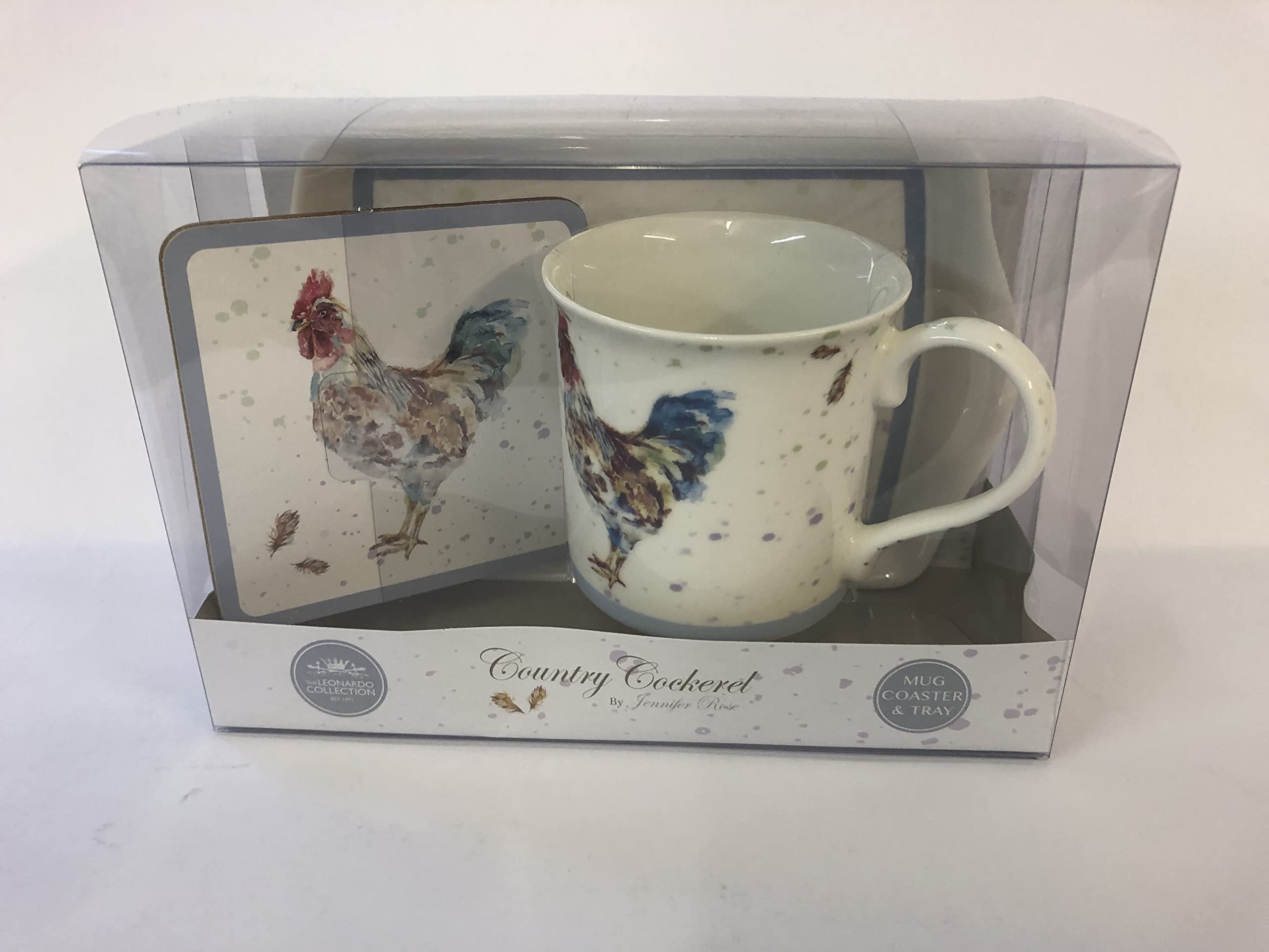 Lesser & Pavey Fine China/Porcelain Country Cockerel Mug Coaster and Tray, Multi-Colour
