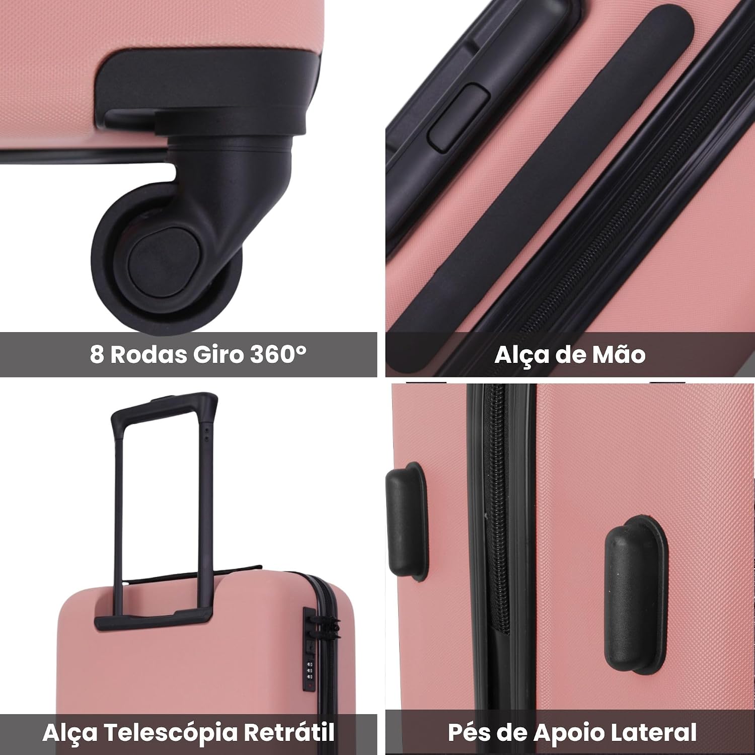 SANTINO Mala de Viagem Media 23kg Rígida ABS 4 Rodas 360º com Segredo Leve Resistente Flexível Antifurto [Zeus] Salmão tamanho 24 polegadas