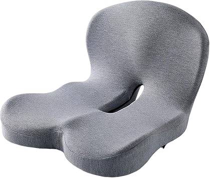 Memory Foam Office Chair Cushion, L-Shaped Integrated Seat Cushions, Chair Seat Cushion for Lower Back Tailbone Protection, Lumbar Support Light Grey
