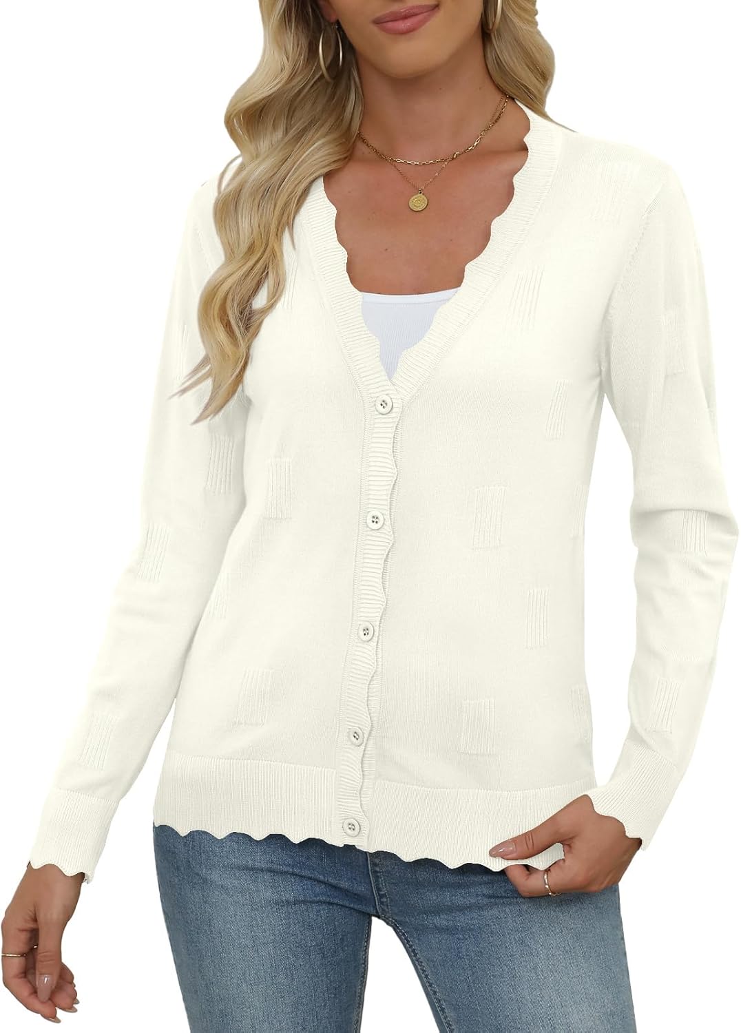 Women's Long Sleeve Lightweight Button Down Cardigans V-Neck Knit Cardigan Sweaters - Image 2