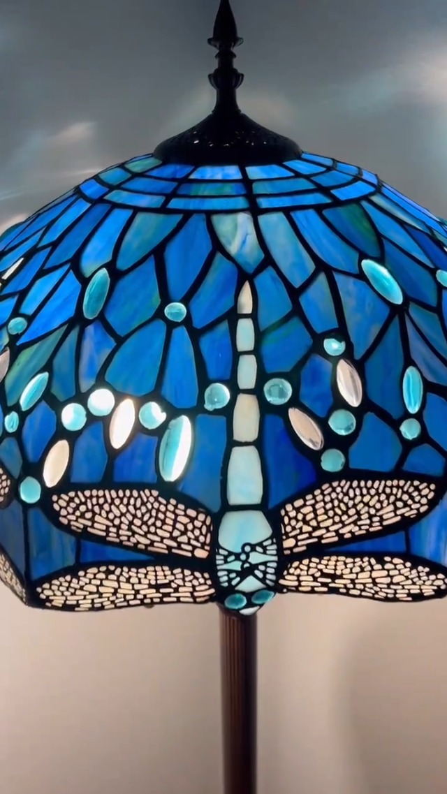 enjoy decor lamps Blue Stained Glass Floor Lamp Dragonfly Metal
