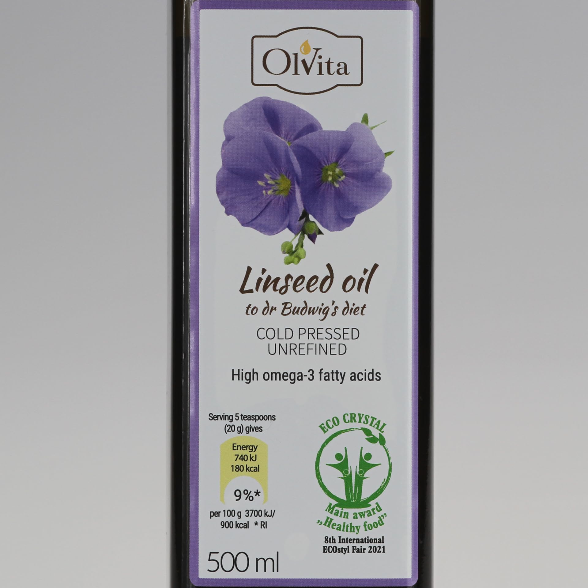 Ol'Vita: Aceite de semilla de lino virgen - Aceite de linaza prensado en frío - Puro crudo natural sin pesticidas - Dieta del Dr. Budwig suplemento dietético 500ml