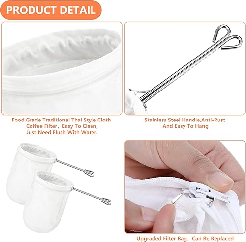 Miniatura 3 de Tatuo 4 bolsas de malla ultrafina de 5.5 pulgadas, filtro reutilizable con 2 marcos de acero inoxidable con asa para filtro, nueces, leche, café,