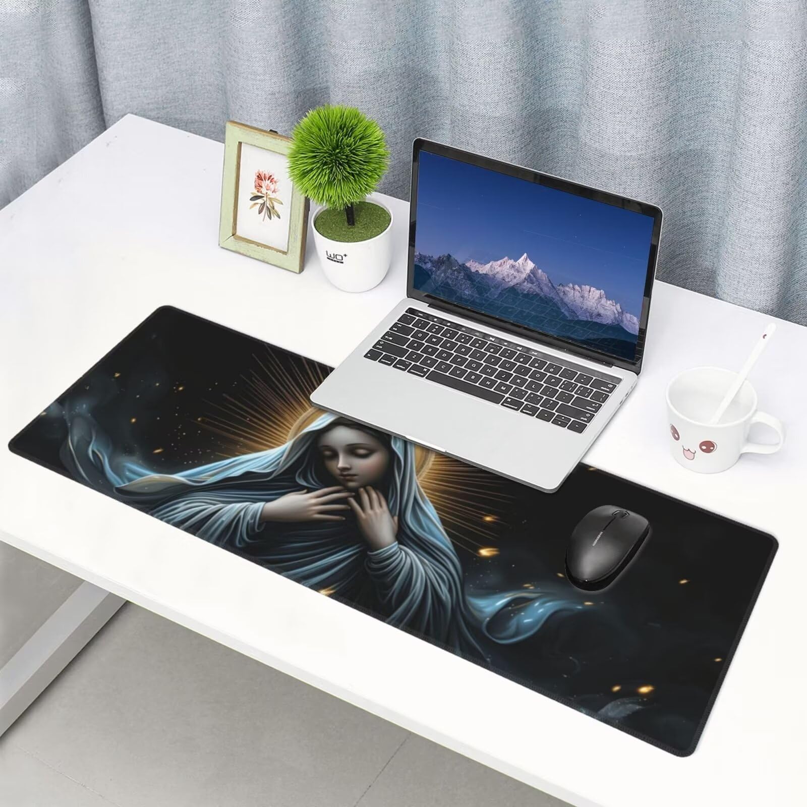 Tappetino Mouse, Tappetino Mouse Gaming Grande XXL 1500x800x3mm Tappetino Scrivania Mouse Pad, Base in Gomma Antiscivolo, Bordi Cuciti,Lavabile, Mousepad per Ufficio e Gaming (Nostra Signora) R-610