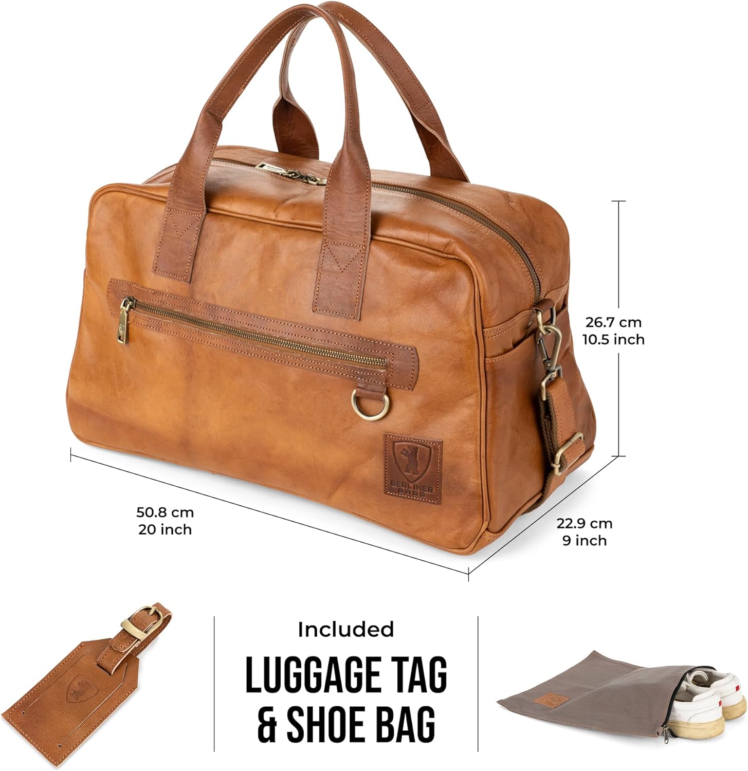 Berliner Bags Vintage Genuine Leather Duffle Bag Austin M for Travel or the Gym, Weekender Bag, Overnight Bag for Men and Women - Brown - Image 8