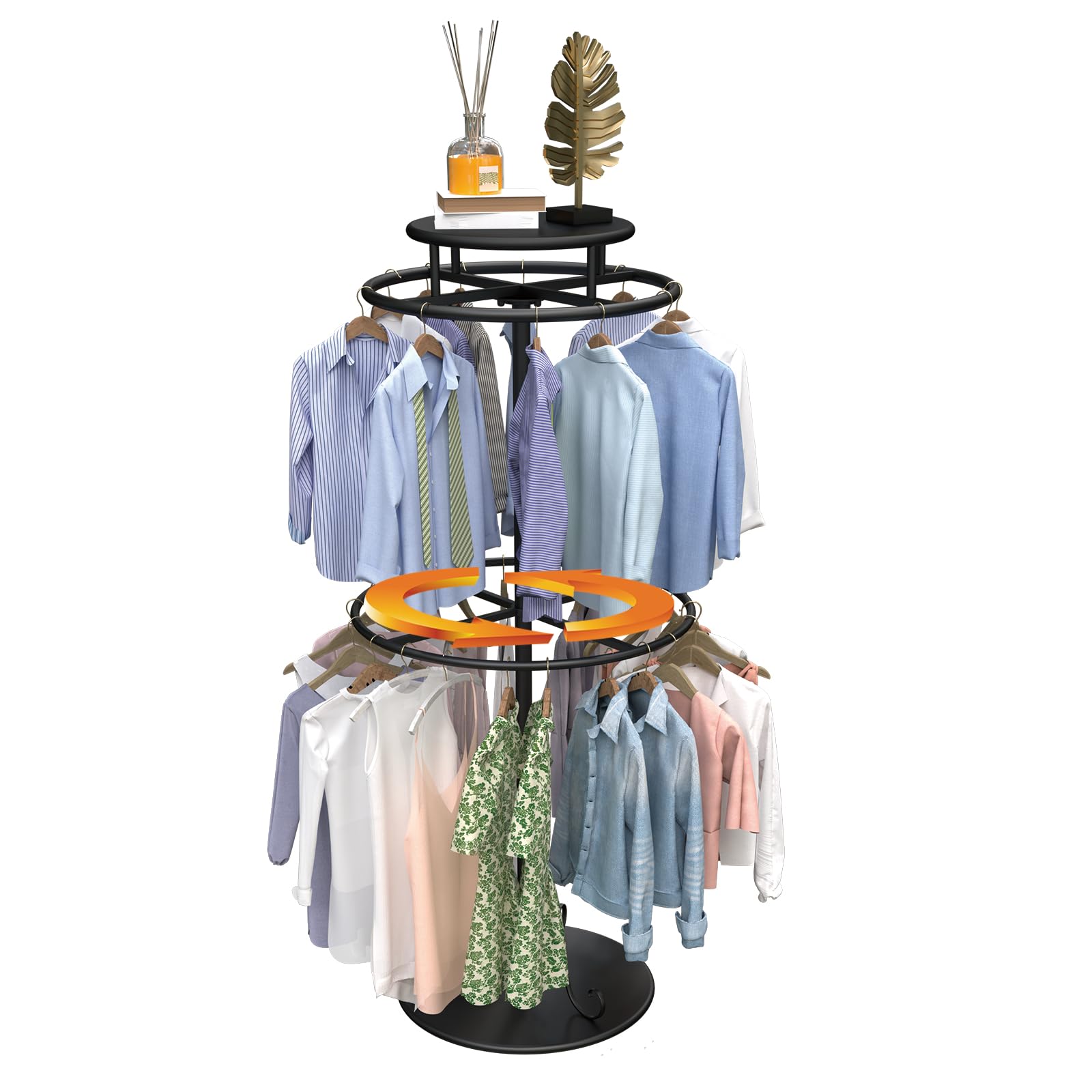 Round Clothes Rack, Childrens Clothing Display Circular Clothes Rack, Rotatable Black Tier Rack with Retail Display Table, Round Garment Rack Kids Clothing Display for Boutiques (BLACK, 55.1'/140cm)