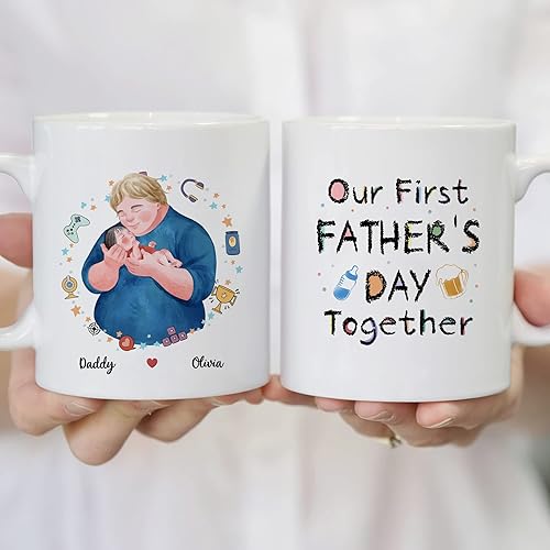 Miniatura 4 de Gossby Taza personalizada para papá  Nuestro primer día del padre juntos  Regalo personalizado para papá por primera vez de bebé niña, niño con