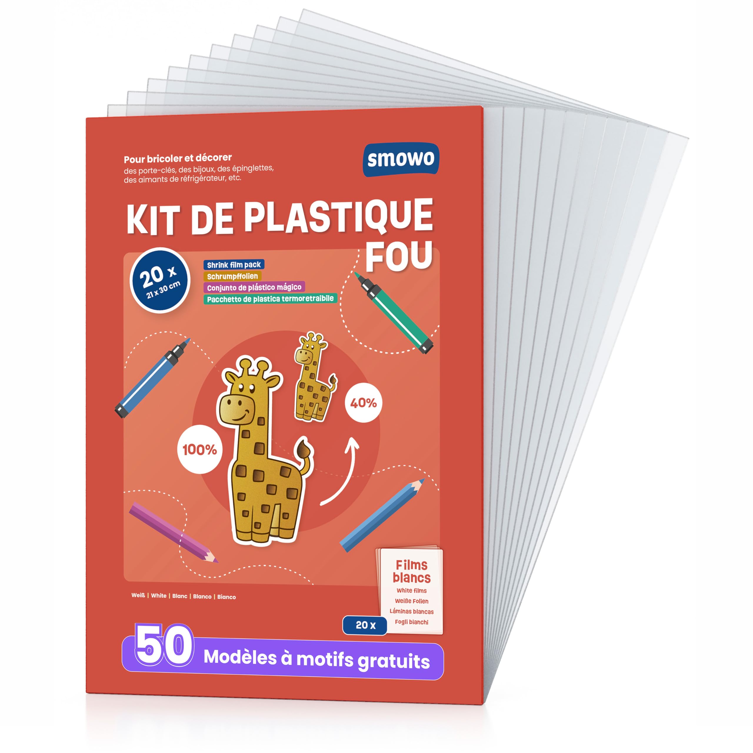 Smowo Lot de 20 films plastique fou magique A4 mat thermorétractable transparent bricolage