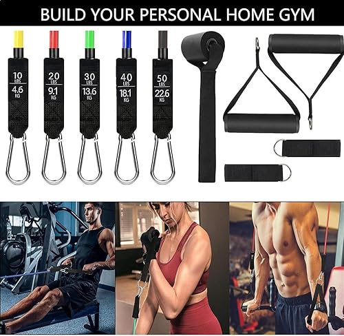 Miniatura 4 de Juego de bandas de resistencia, bandas de ejercicio, bandas de entrenamiento con asas, hasta 150 libras, bandas de ejercicio codificadas por