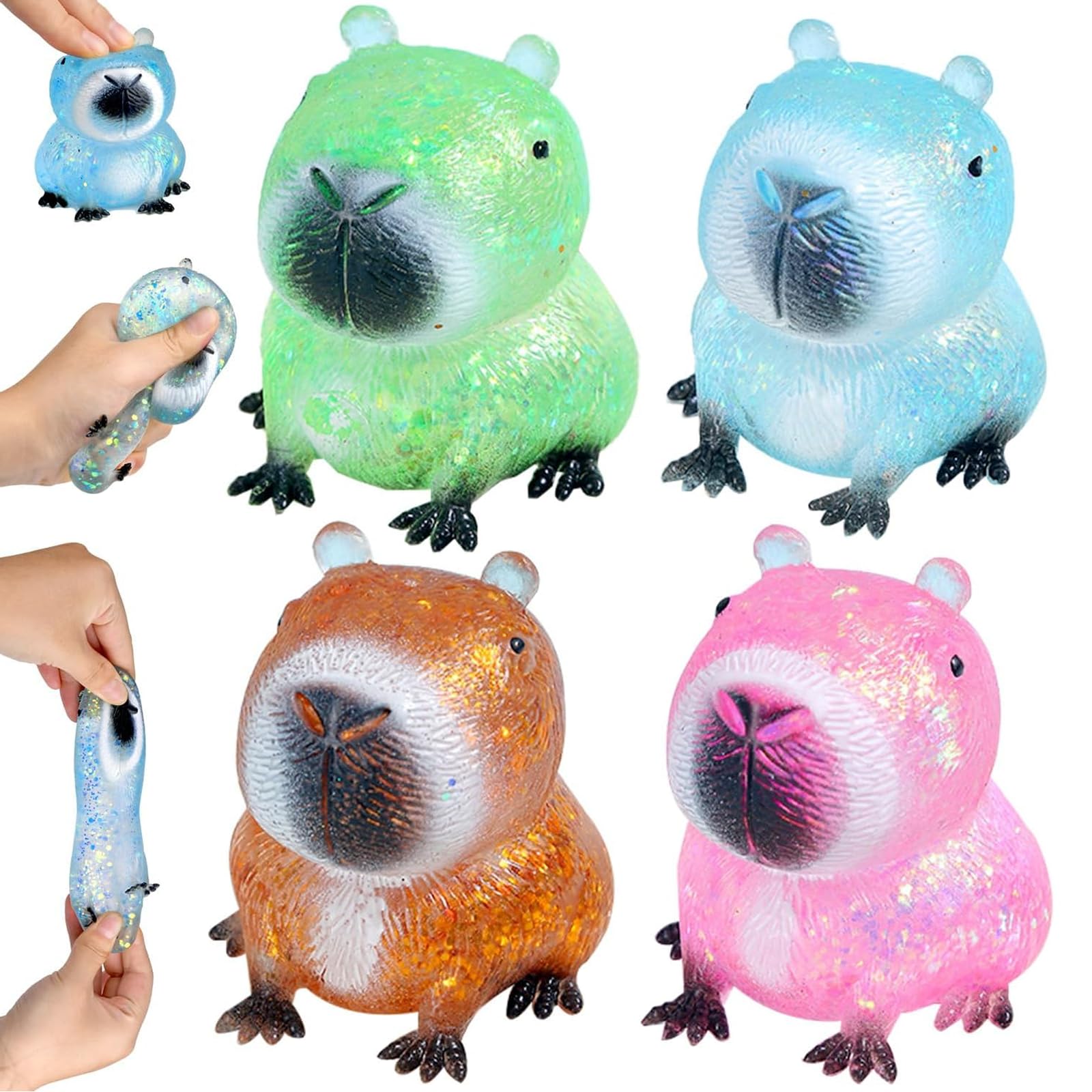 4PCS Glitter Capybara Squishy, Slow Rising Stress Relief Squeeze Toys
