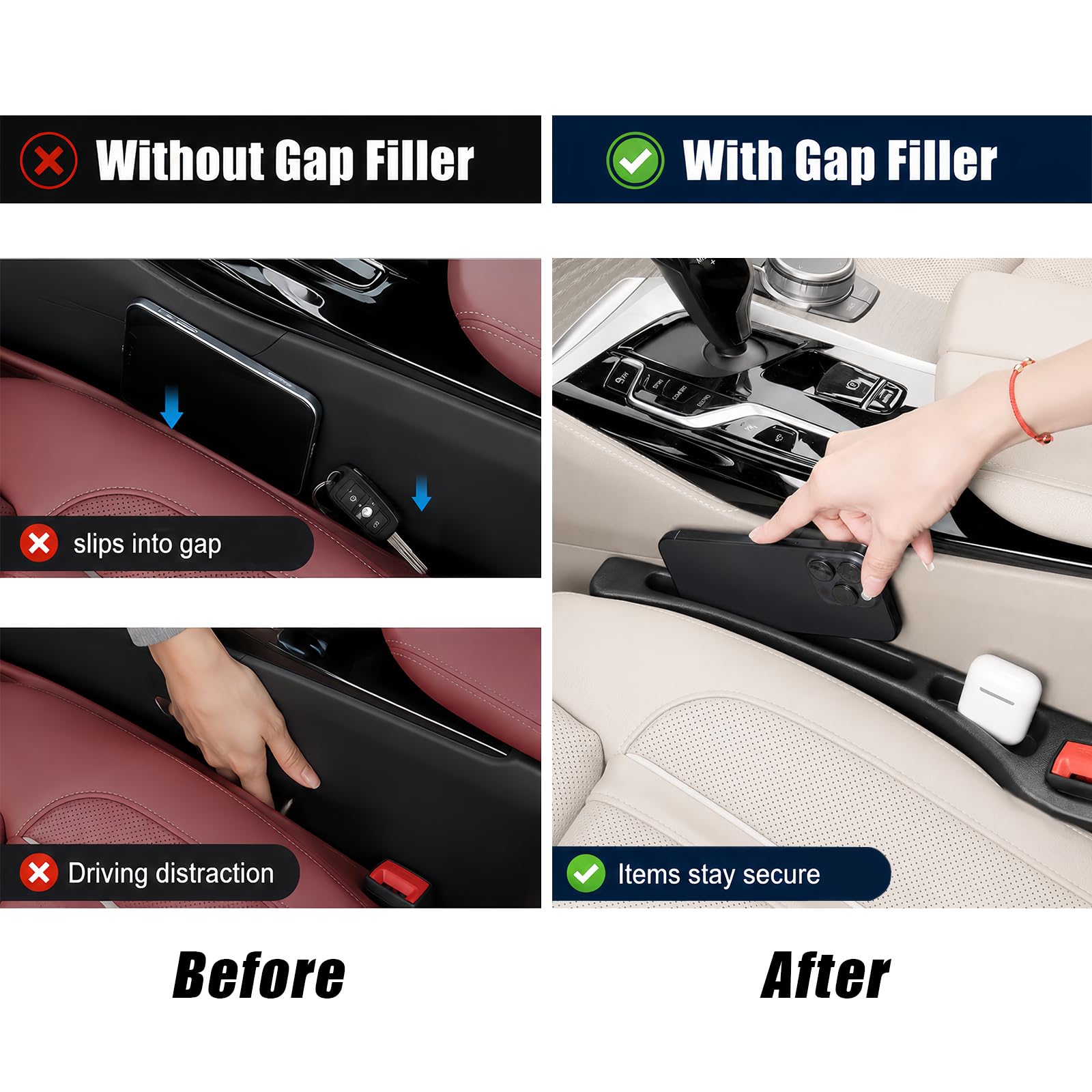 MTABCTY Car Seat Gap Filler Organizer 2 PCS Black Universal Seat Gap Plug Blocker Anti-Drop Console Catcher Phone Keys Storage for Car Truck SUV Auto Accessories Style3 view 3