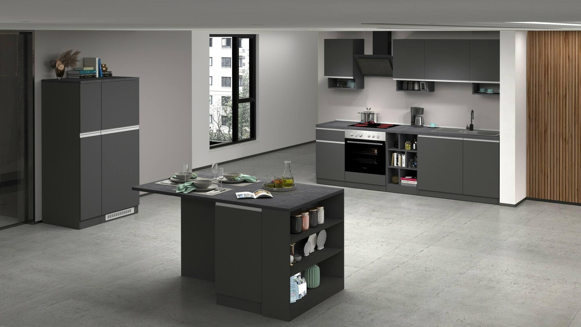Dmora Dispensa da Cucina Plinio 60x60x165h cm Nero Antracite 2 Ripiani Apertura Battente, 2 Ante Made in Italy