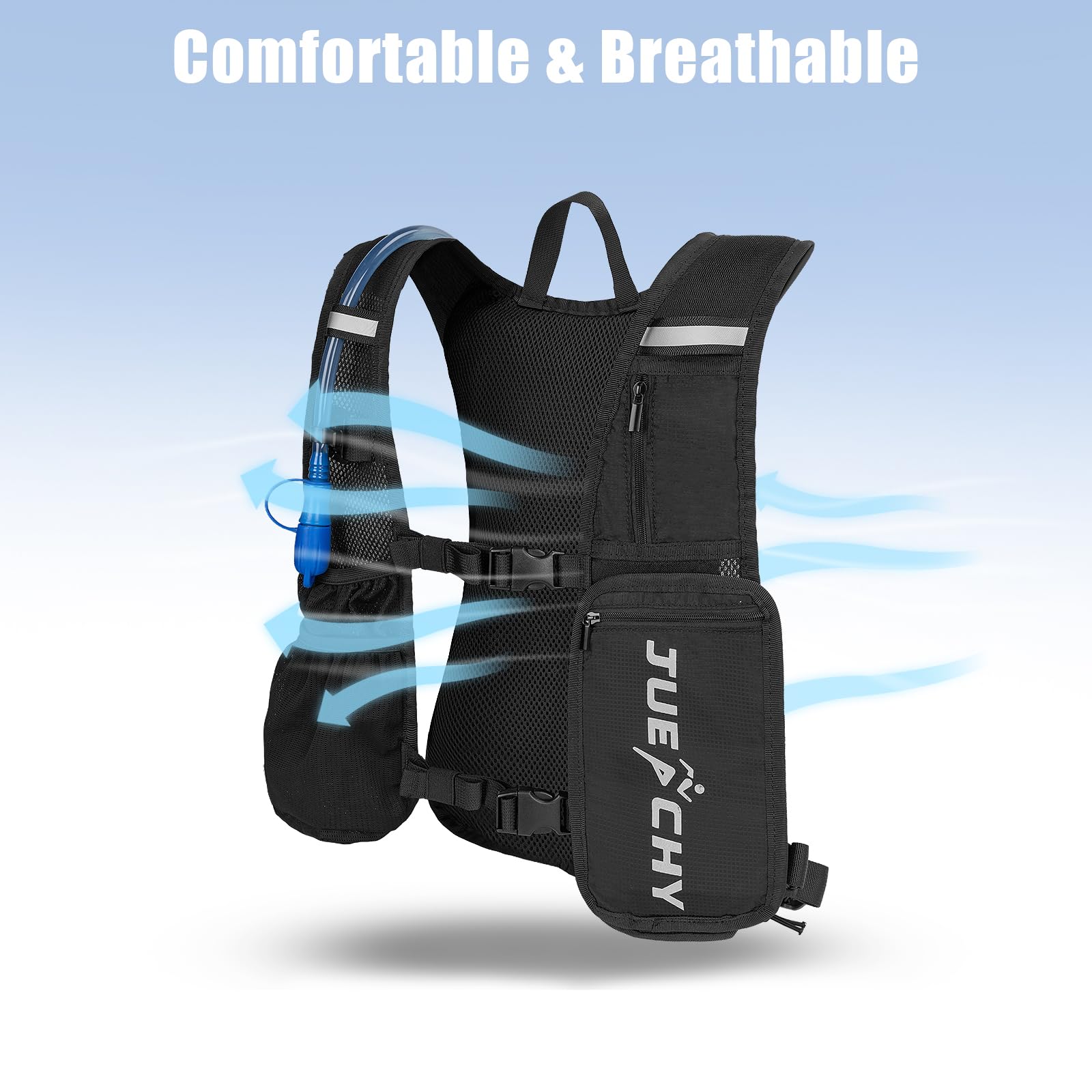 Jueachy Gilet de course léger pour homme : sac à dos d'hydratation avec poche à eau de 2 L – pochette étanche pour téléphone pour la randonnée