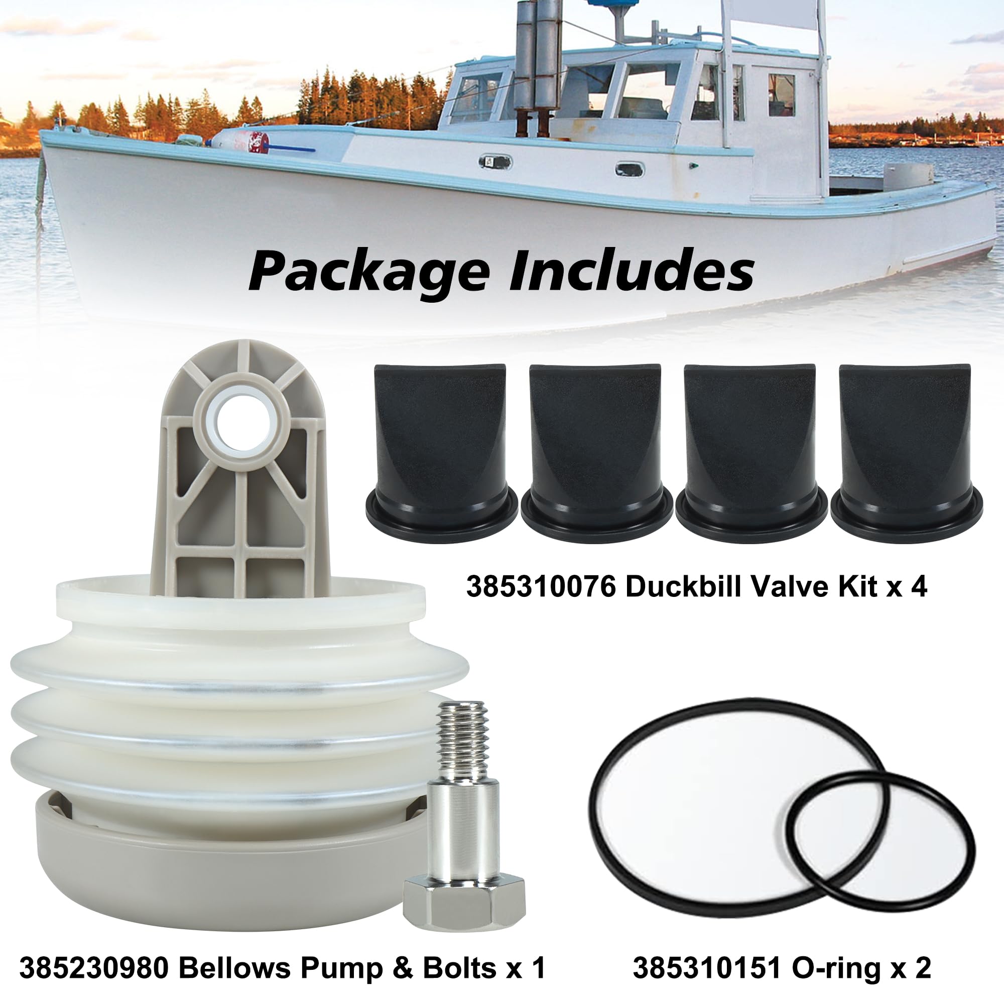 385230980 Pumpenbalg-Set mit Entenschnabelventil und O-Ring-Set, Ersatz für Vakuumpumpe der S-, T-, J-Serie, passend für Dometic Sealand RV und Boot WC Vacuflush Teile