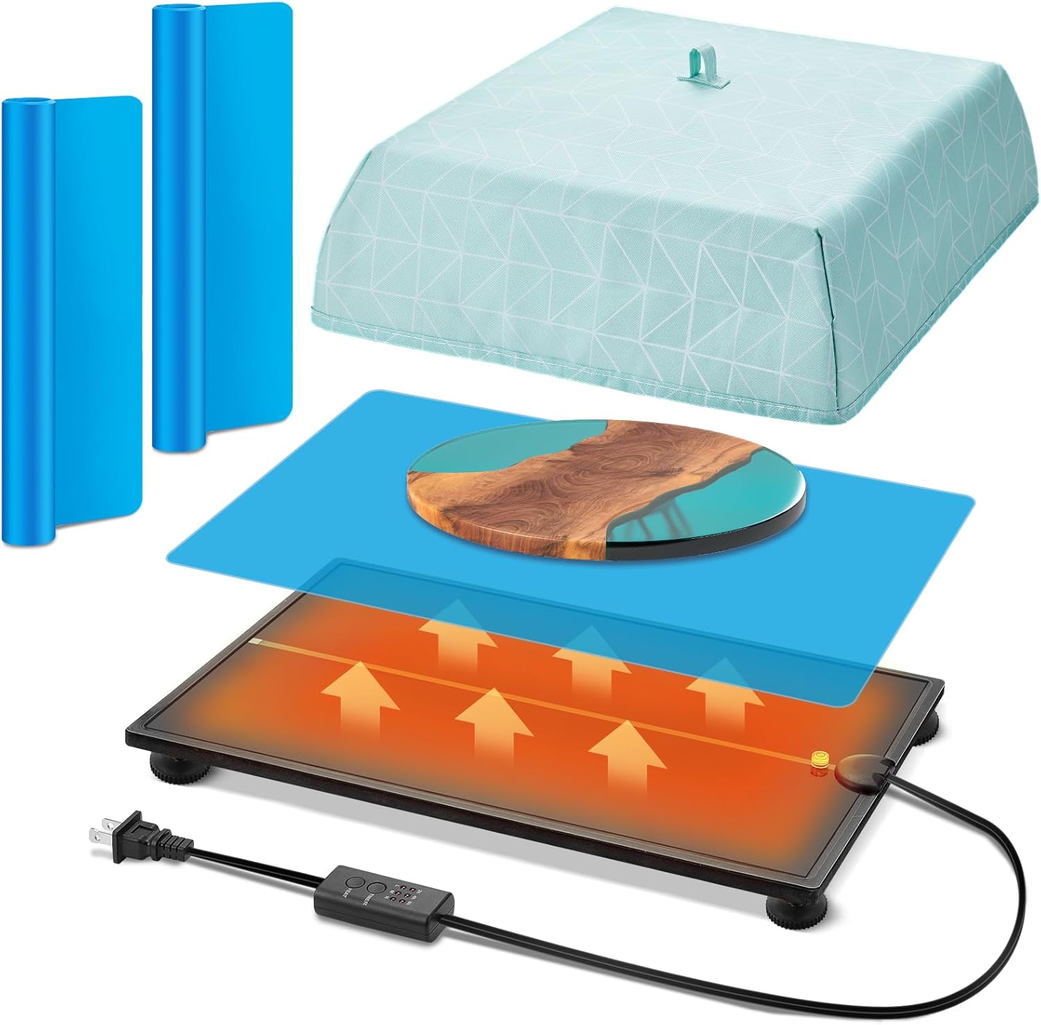 Juexica Resin Heating Leveling Board 16.5x11 Adjustable Epoxy Self-Leveling Table with Timer Quick Curing Dryer 2 Silicone Mats for DIY Resin Molds