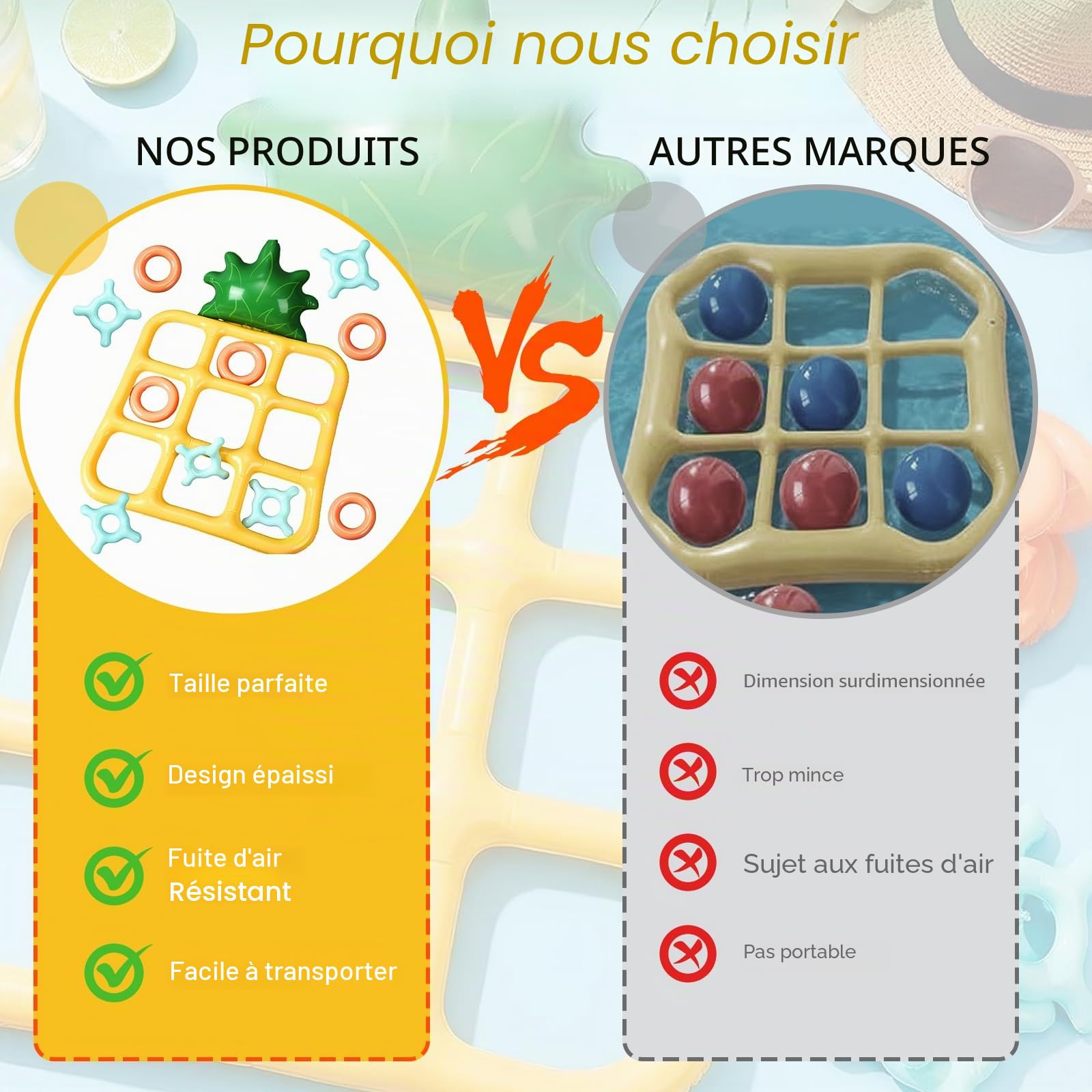 Jeu Morpion Gonflable Piscine, Ananas Flottant, Jouet Plage, JeuxPiscine Adulte, Jeux d'Exterieur pour Enfant, Jeu Morpion GonflableDans Piscine, Tic-Tàc-Toé Jouet Gonflable pourPiscine