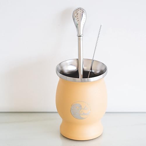 Miniatura 4 de Circle of Drink - Kit Energy Cup Yerba Mate - Doble Pared - Incluye Bombilla de Acero Inoxidable y Cepillo de Limpieza - 8oz, Capacidad 1.76 oz (TAN)