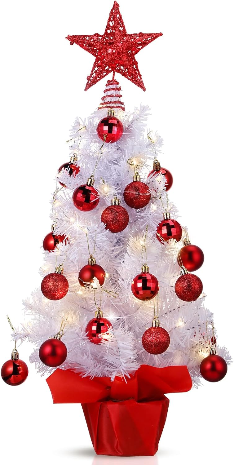 24 Inch Tabletop Mini Christmas Tree Set with Led Lights