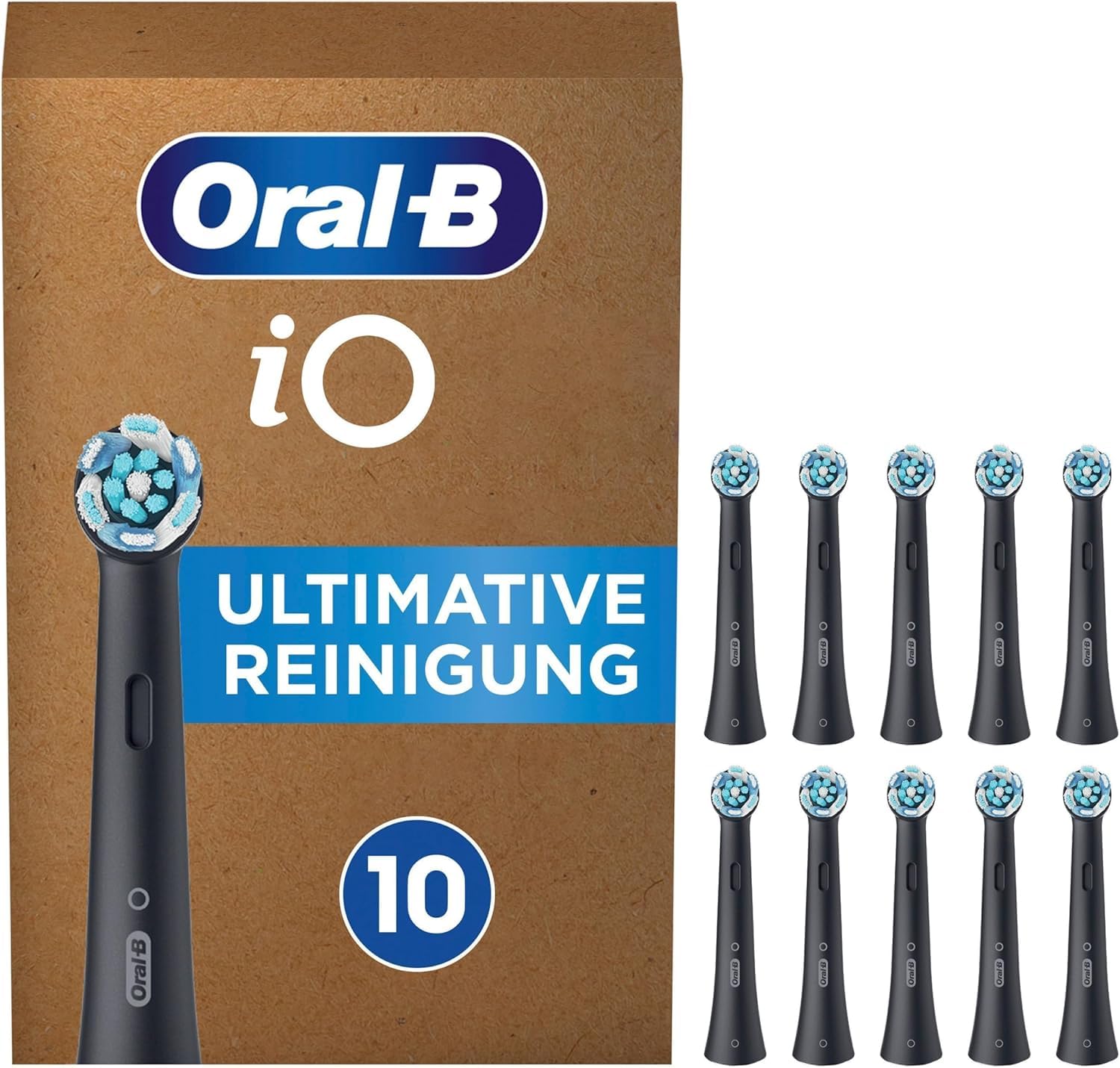 Oral-B iO Lot de 10 brossettes de nettoyage ultime pour brosse à dents électrique Oral-B - Emballage compatible avec boîte aux lettres - Noir