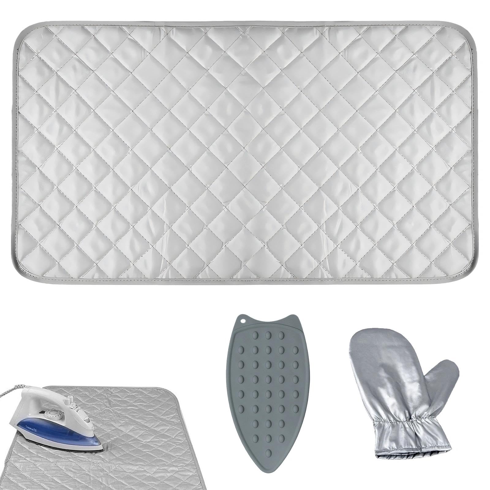 Vetin Grey 3Pcs Ironing Mat Set, Table Top Board With Silicone Rest Pad & Heat Glove