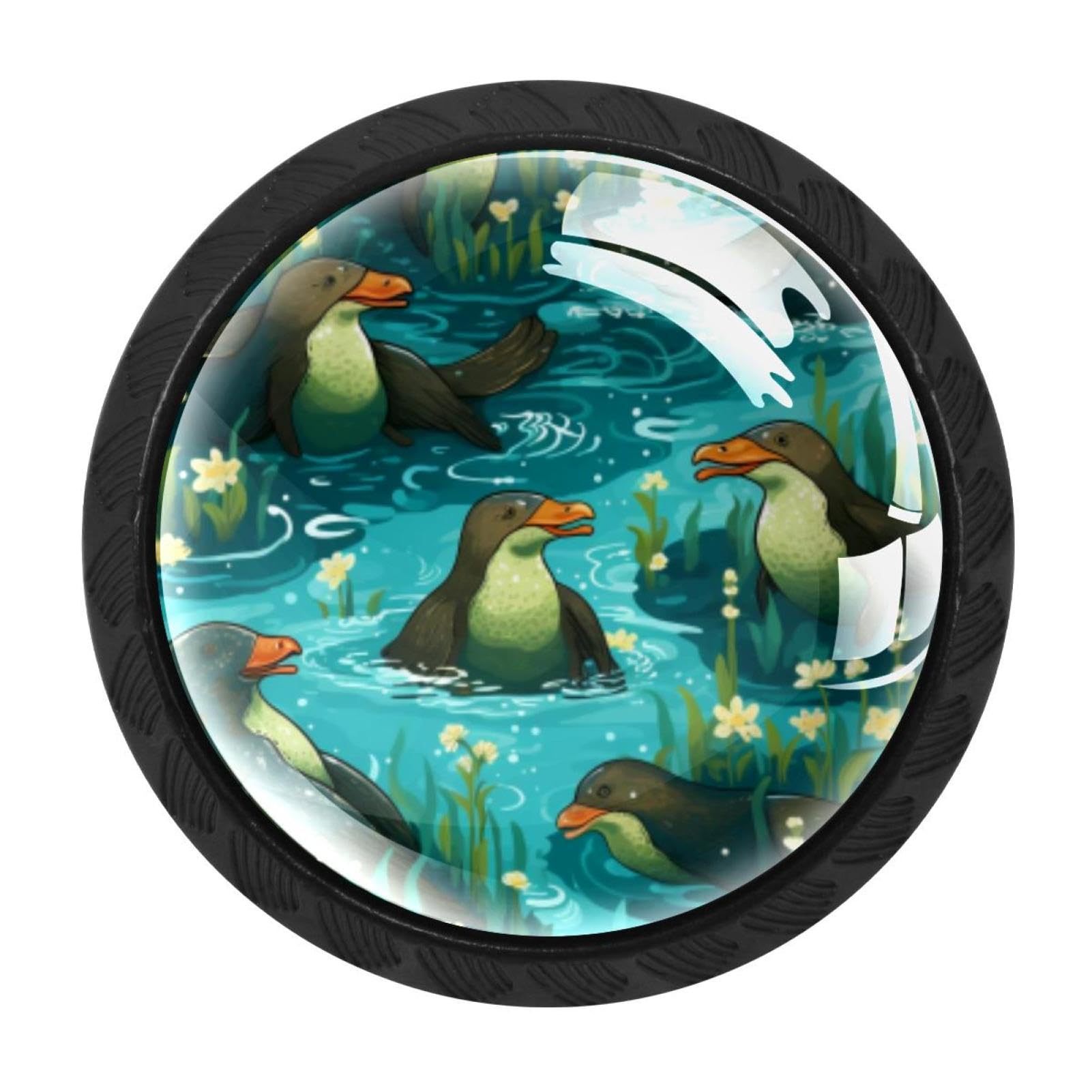 CHENZZZZ 4 Pack Black Platypus Duckbill Drawer Knobs, Cabinet Knobs Round Glass Knobs for Kitchen Cabinet Hardware Bathroom 35MM