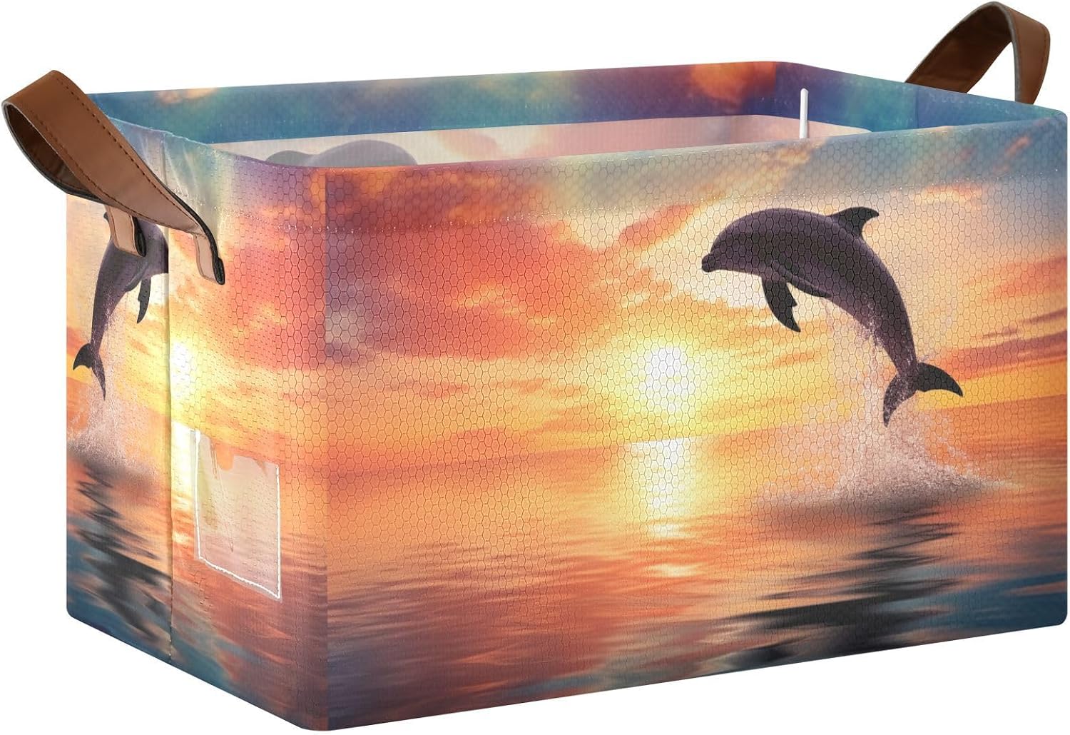 Dolphin Rectangle Storage Basket Waterproof Foldable Kid Toy Box with Handles for Shelves Closet Office