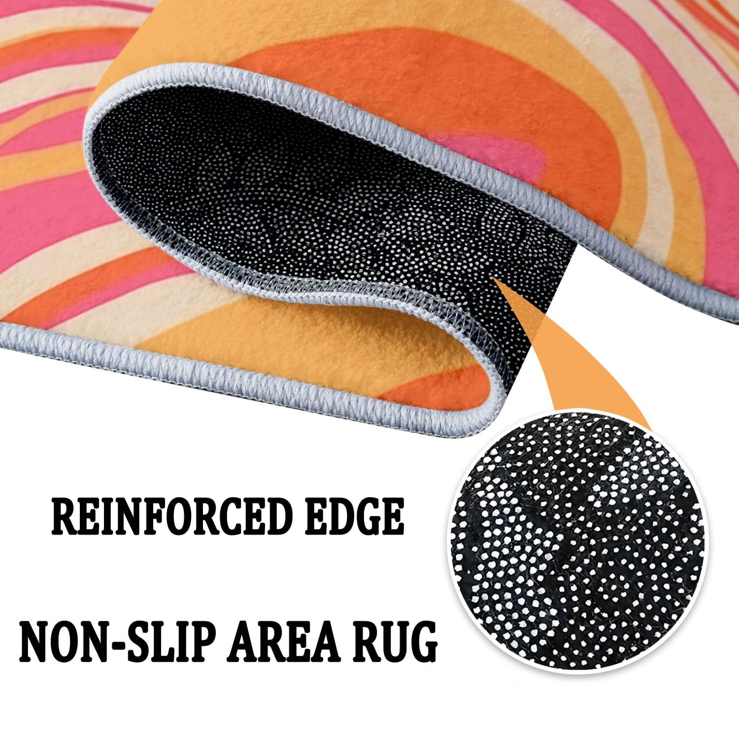 Teppich rund,Outdoor Psychedelische Welle Orange Pink Waschbarer Teppich Rund 120 cm (Round) Rutschfester Kurzflor Carpet Living Room Bedroom Esszimmer Büro Orange Pink
