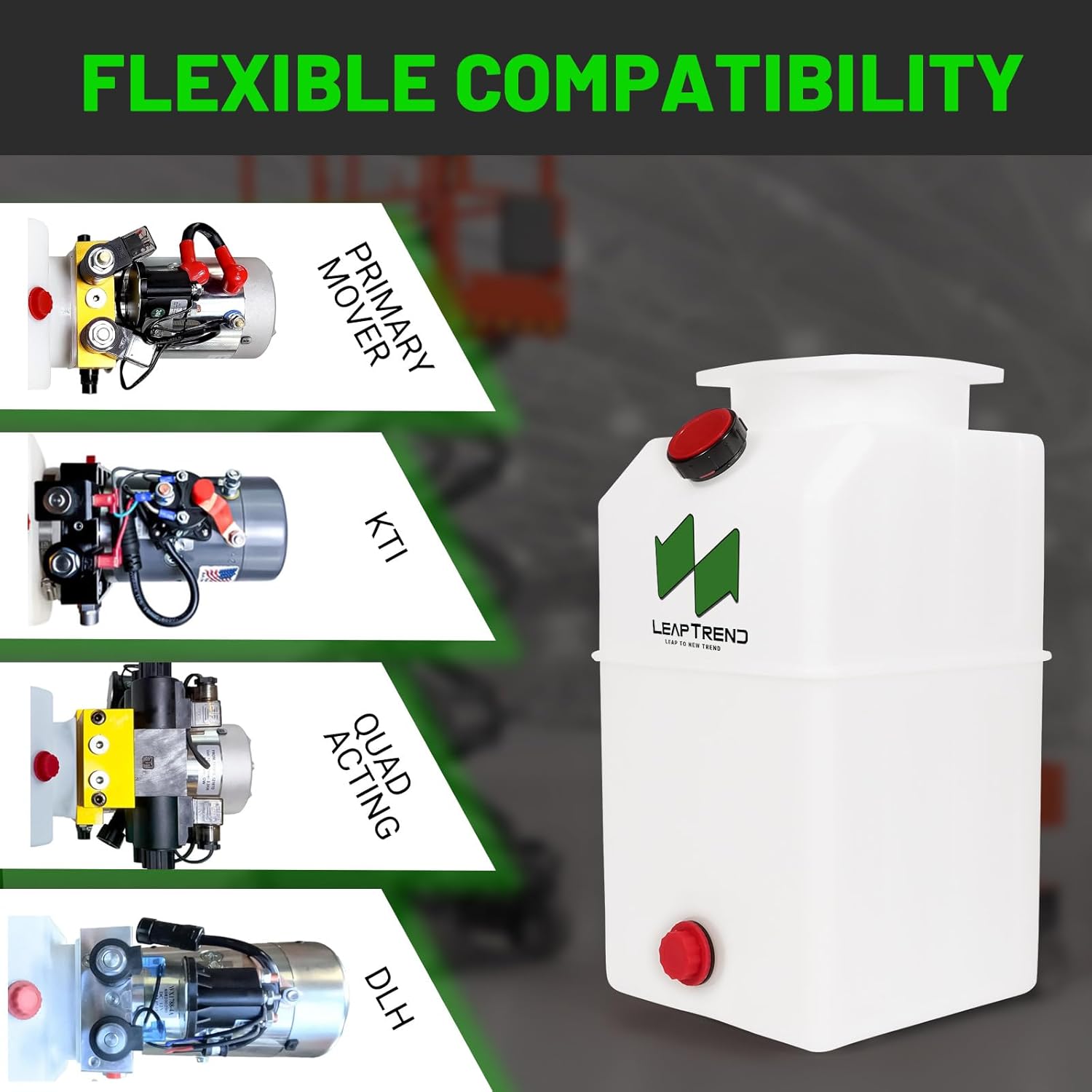 LEAPTREND 6 Quart Poly Power Unit Fluid Reservoir Tank for Hydraulic Systems, Compatible with Dump Trucks Trailers RVs Boats