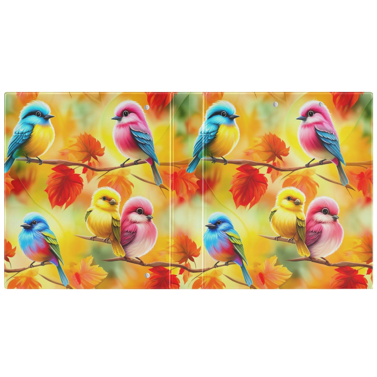 Cute Birds - Raccoglitore a 3 anelli con 3 anelli, 3,8 cm, con portablocco grande, 3 raccoglitori per scuola, università, ufficio (confezione da 2)