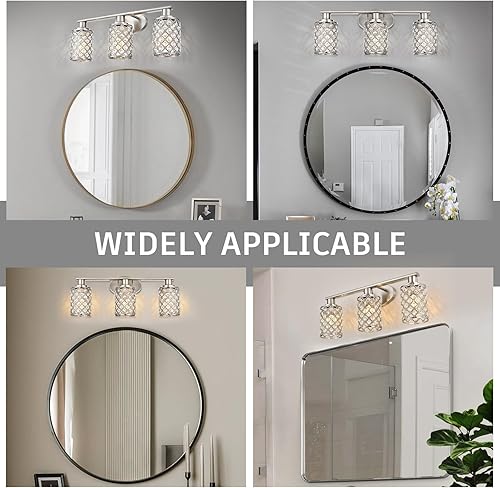 Miniatura 9 de Lámpara de baño de 3 luces, moderna lámpara de tocador de granja, luces de baño de níquel cepillado sobre espejo, accesorios de iluminación de