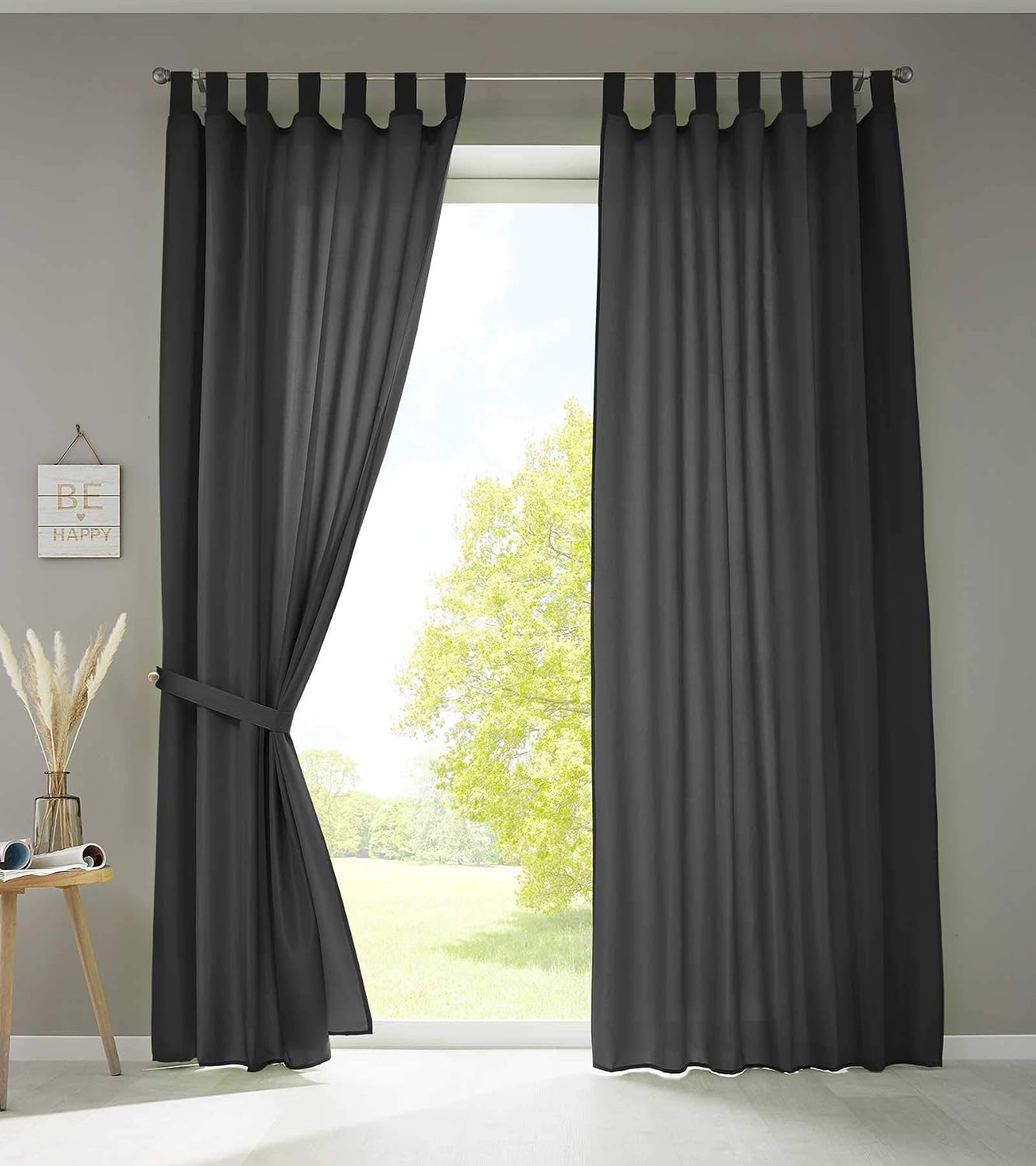 Gardinenbox Berlín 20400N2 - Juego de 2 Cortinas (225 x 140 cm), Color Negro Opaco