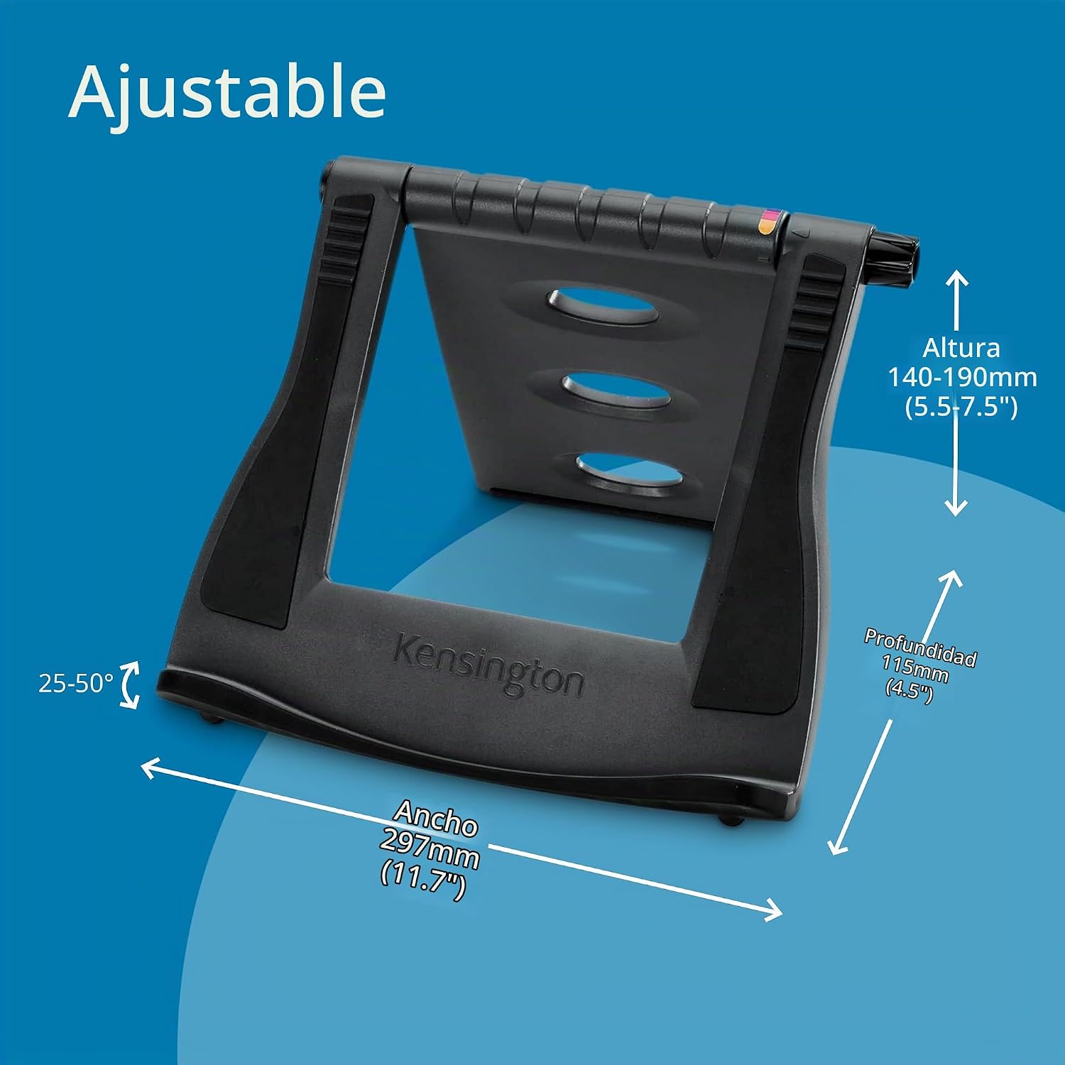 Diagram showing dimensions of the Kensington SmartFit Easy Riser Laptop Stand