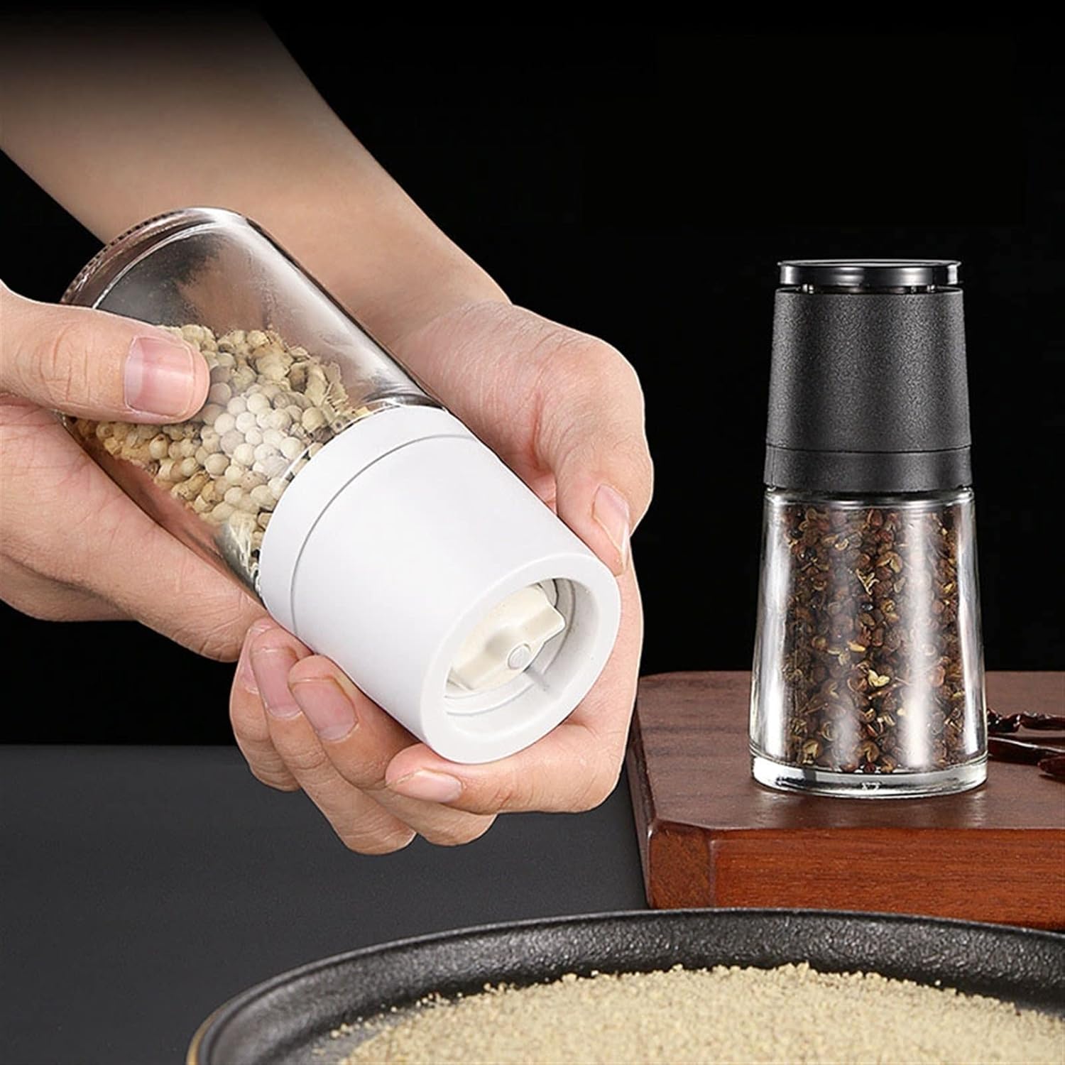 Pepper Grinder 2 in 1 Stainless Steel Manual Salt and Mill Spice Shaker for Sea(Black)