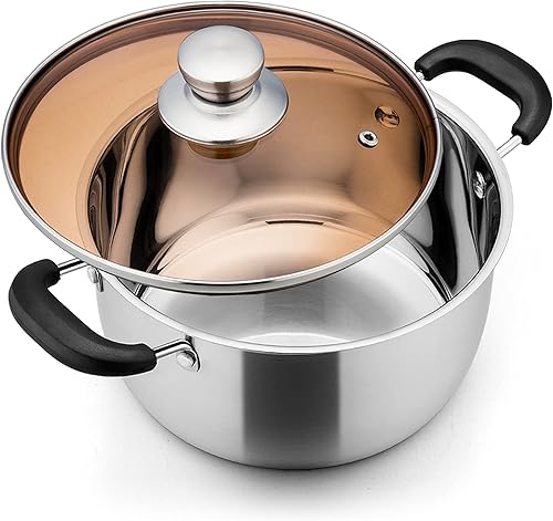 Miniatura 8 de E-far - Olla de sopa de metal de acero inoxidable con tapa de vidrio para cocinar, saludable y libre de óxido, resistente y apta para lavavajillas