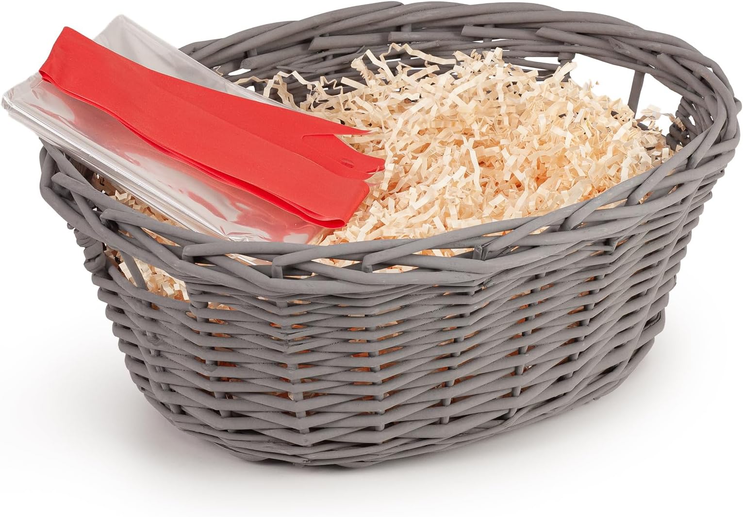 Hand Made Oval Storage Hamper Wicker Basket With Handles - Grey