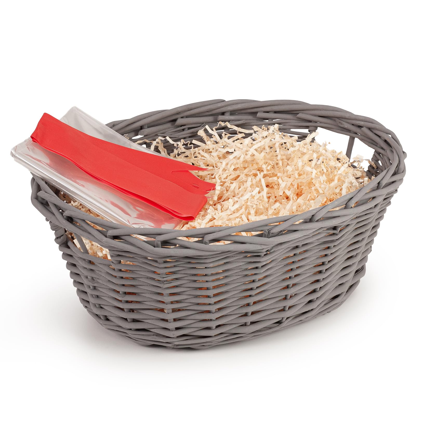 Woodluv Grey Hand Made Oval Storage Hamper Wicker Basket With Handles