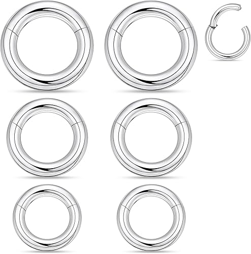 Ocptiy 6G 8G 12G 14G 16G Anillos de tabique con bisagras Calibradores Túneles Tapones Pendientes Kit de estiramiento de acero quirúrgico con Juego