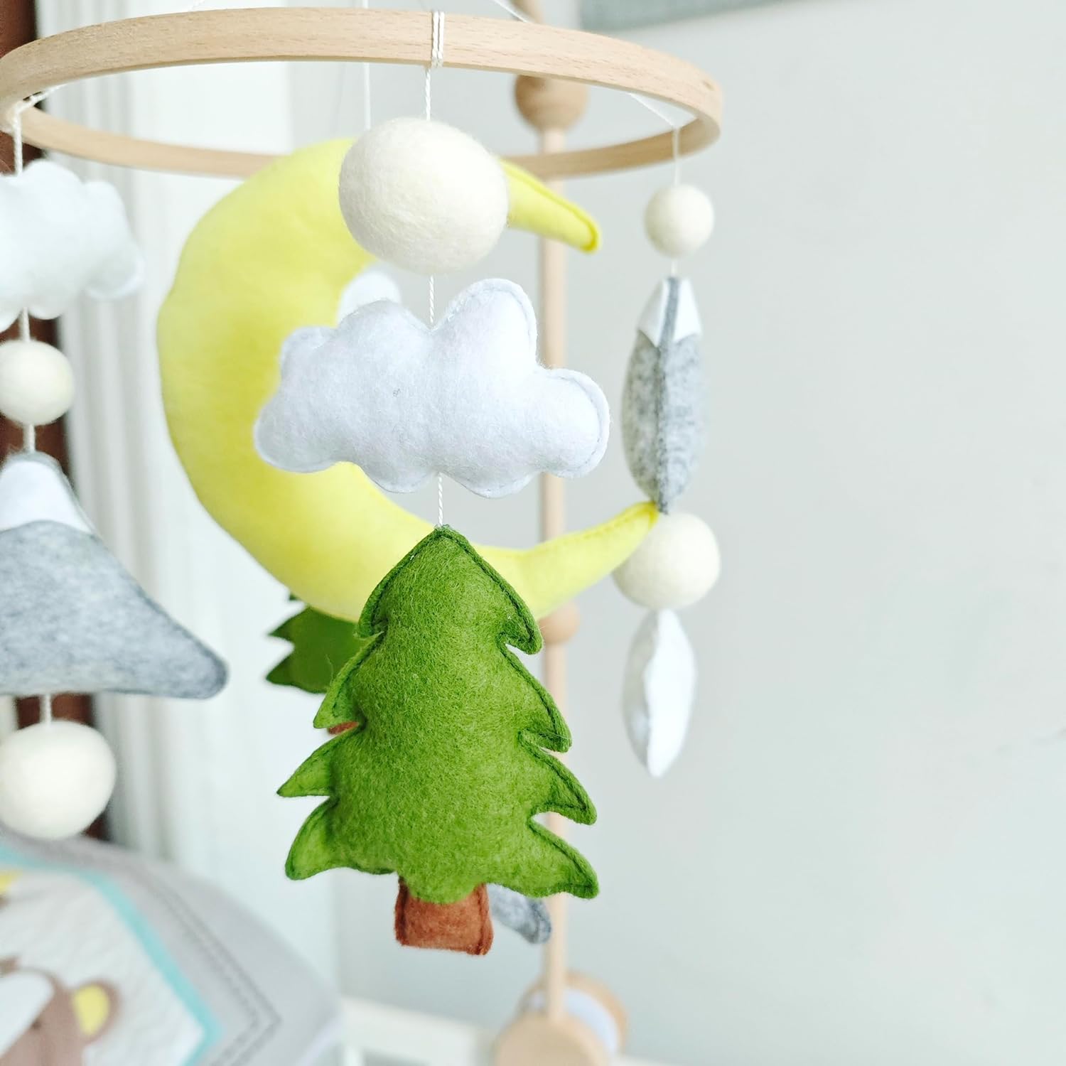 Moon Baby Mobile for Crib, Felt Baby Crib Mobile for Boys Girls, Baby Mobile for 0-5 Months,Nursery Decor Theme for Infant Bedroom Hanging(Mountain Cloud Mobile Hanger)