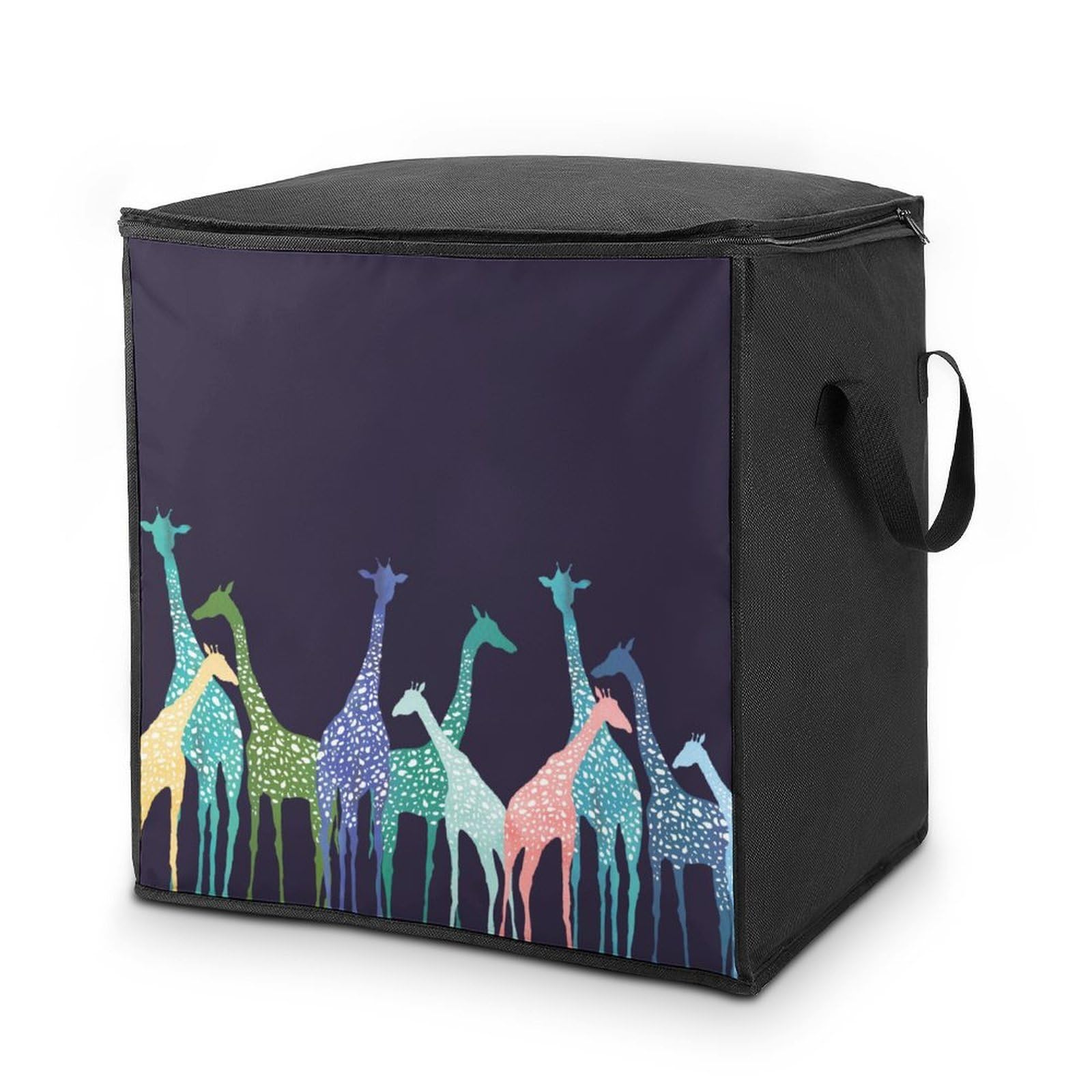 Lyfthologen 70L Storage Bags, Colorful Giraffe Fans Lovers Storage Box with Lid Zipper And Handles, Clothes Bags for Quilt, Blankets, Bedding