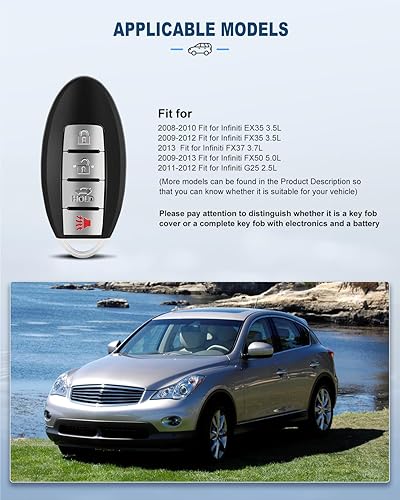 Miniatura 2 de ECCPP Compatible con llavero remoto de entrada sin cortar Infiniti Q60 G25 G35 G37 Nissan Altima Maxima KR55WK48903 (paquete de 1)