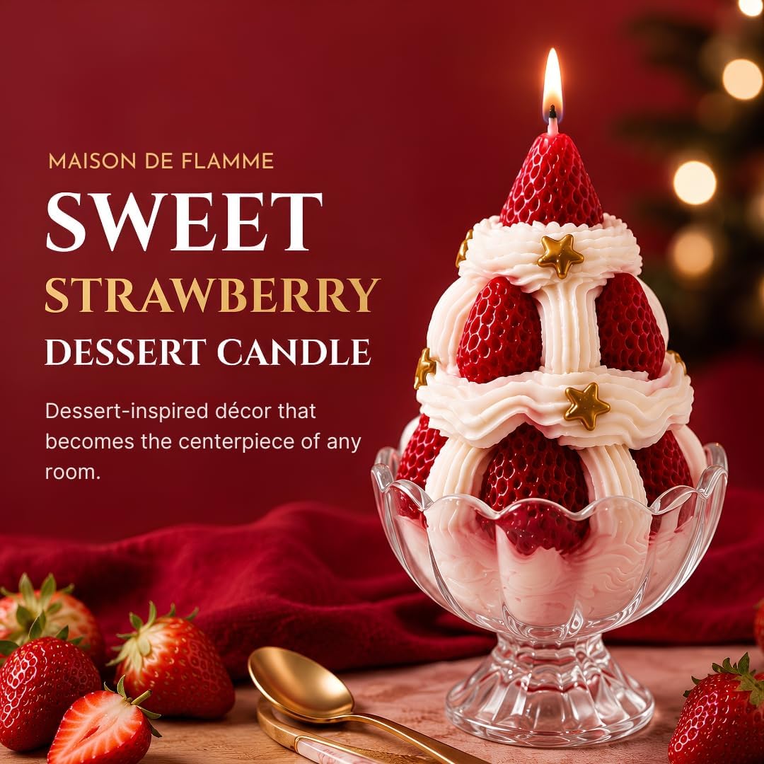 Strawberry Dessert Candle, Novelty Candle, Aesthetic Home Decor Gift