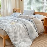 NSNLGSGC Light Blue Gingham Duvet Cover Set Twin, Blue Grid Simple Geometric Square Pattern Comforter Cover,Soft Plaid Washed Microfiber Bedding Cover(2PCS,Twin)