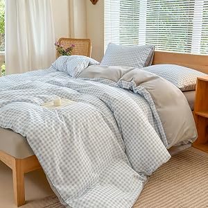 NSNLGSGC Light Blue Gingham Duvet Cover Set Twin, Blue Grid Simple Geometric Square Pattern Comforter Cover,Soft Plaid Washed Microfiber Bedding Cover(2PCS,Twin)